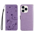 thumbnail image 2 of SaniMore for iPhone 14 Pro 6.1" 2022 Case, PU Leather Skin with Embossed Cat Flip Magnetic Cover Card Slots Kickstand Detachable Lanyard Full Around Wallet Case For iPhone 14 Pro, urple, 2 of 7