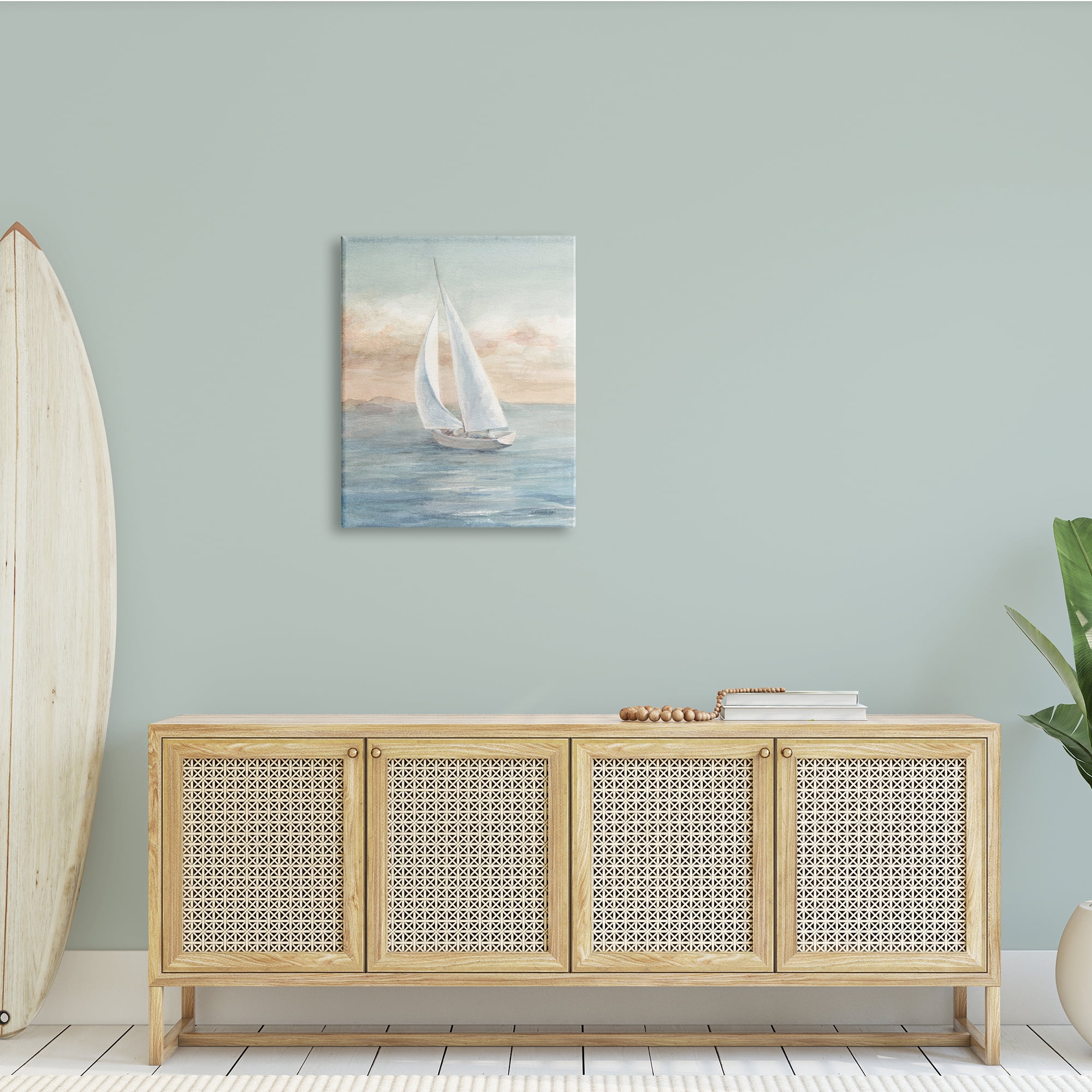 Stupell Indtries Morning Sunrise Sailboat Soft Pink Contemporary Ocean Sky,24 x 30,Design by Danhui Nai