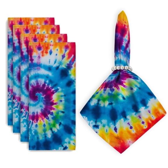 Bahomeck Cloth Napkins Set Of 4,18*18 Inch Washable Polyester Napkins Dining Table Napkins Weddings Party Dinner Parties(Tie-Dye With Vibrant Colors And Intricate Patterns)