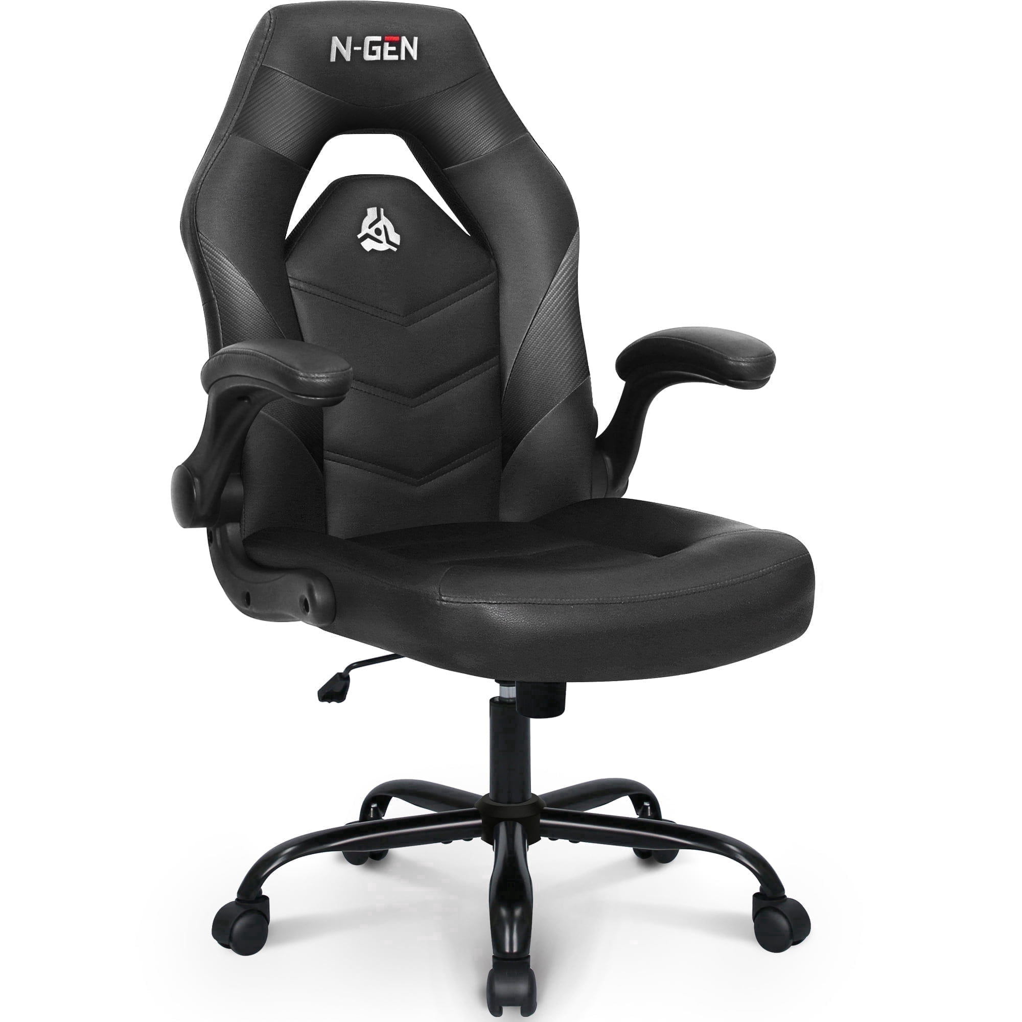 N-GEN GAMING Gaming Chair, Lumbar, PU Leather, Flip-Up Arms, Black