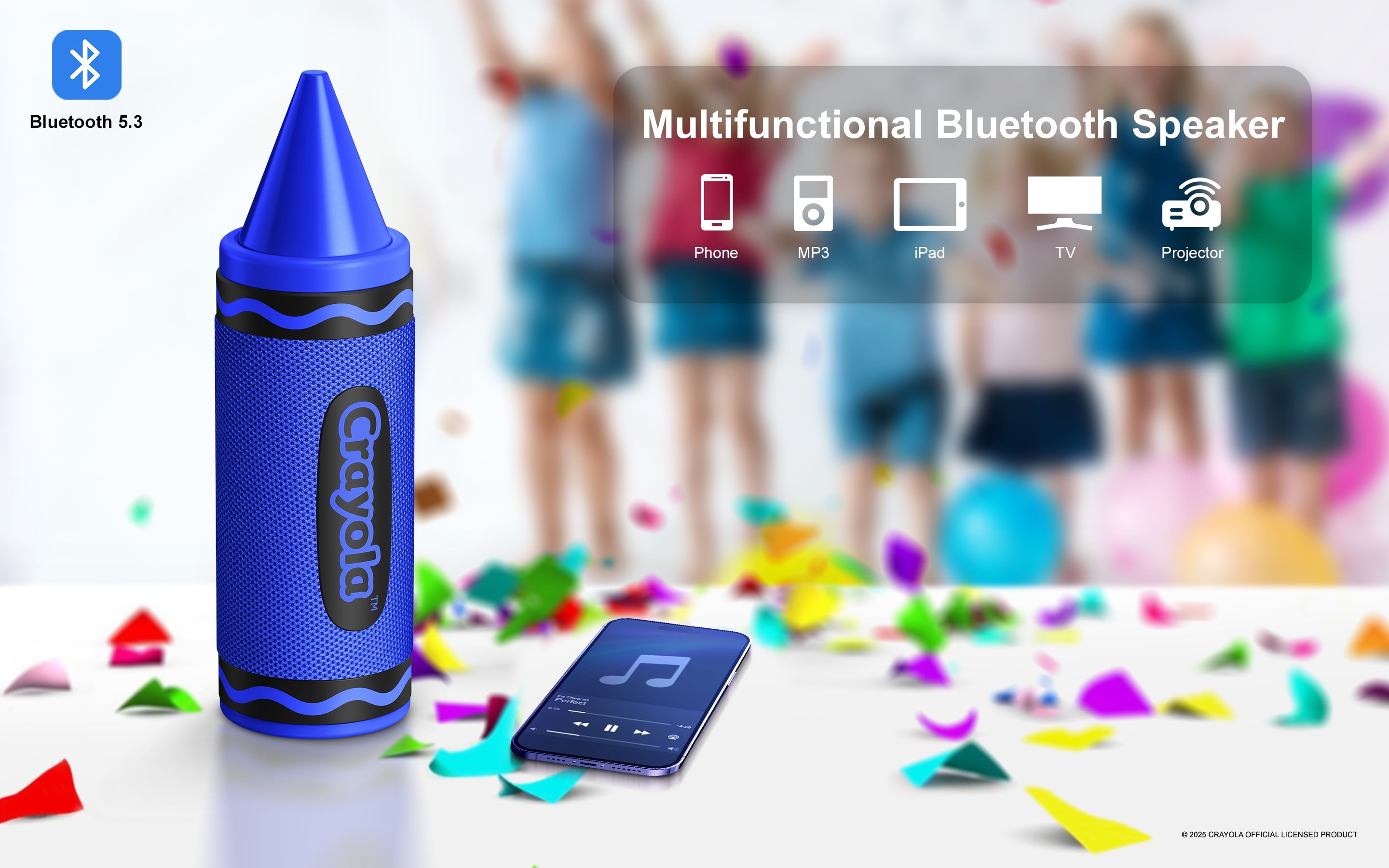 Crayola Kids Crayon Bluetooth Wireless Portable Speaker 20W PEAK Power HD Sound; Long Lasting Battery;1500mAh Battery All Day Playtime, TWS Pairing, BT 5.3, FM Radio Home/Party/Outdoor/Travel/Camping