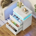 thumbnail image 6 of Nightstand with Charging Station and LED Lights, Led Nightstand with Sliding Top, Bedside Table with Drawers, Modern End Table Side Table with USB Ports and Outlets,White Marble Color, 6 of 15