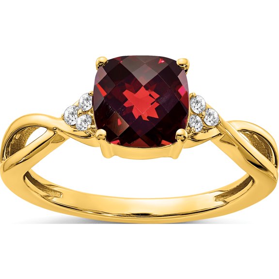 10K Yellow Gold Checkerboard Garnet And Diamond Ringsize 7 (Width 1.6 To 3.5) - Jbsp