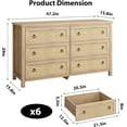 thumbnail image 2 of 6 Drawer Dresser for Bedroom, 47 in Wide Rattan Dresser, Boho Chest of Drawers, Wooden Chest with Clothes Storage Cabinet, Drawer Organizer for Bedroom, Living Room, Hallway, Natural Oak, 2 of 9