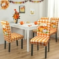 thumbnail image 5 of Fall Chair Covers for Dining Room Set of 4, Orange Buffalo Plaid Pumpkin Stretch Dining Chair Cover 4 Pieces, Kitchen Chair Slipcovers 4 Pack, Removable Seat Protector for Thanksgiving Decor, 5 of 5