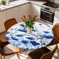 thumbnail image 2 of Watercolor Blue Leaves Elastic Fitted Round Table Cover Blue Flowers Waterproof Outdoor Tablecloth for Holiday Party, Picnic, Patio & Dining Fits Tables Up to 55"-60", 2 of 8