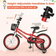 Costway 18 Kids Bike with Removable Training Wheels & Basket for 4-8 Years Old Child Red
