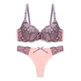 thumbnail image 2 of Levmjia Womens Lace Lingerie Set Underwire Bra and Matching Thong Panties With Adjustable Straps Breathable Mesh Romantic Date Night Daily Special Trendy Solid Color, 2 of 4