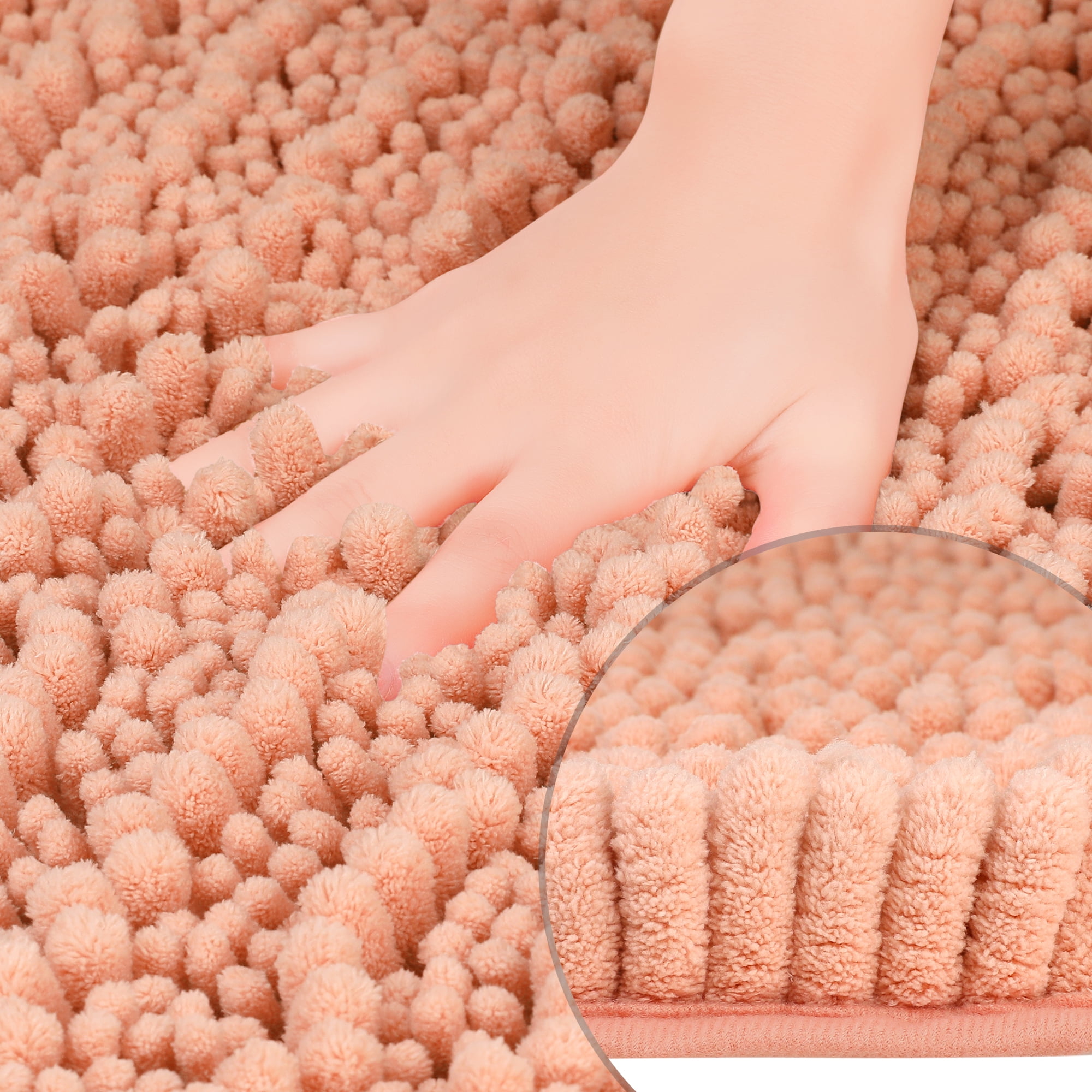 Unique Bargains Chenille Bathroom Rugs Non-Slip Bath Rugs Plain Washable Soft Shower Mat Pink 16" x 24"