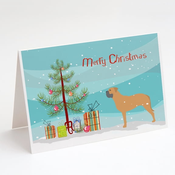 Bullmastiff Merry Christmas Tree Greeting Cards and Envelopes Pack of 8
