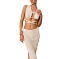 thumbnail image 2 of Biekopu Women Summer 2 Pieces Knit Skirts Outfits,Solid Color Cross Tie-Up Sleeveless Tank Tops High Slit Long Skirts, 2 of 4