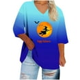thumbnail image 2 of EchfiProm 3/4 Sleeve T-Shirts for Women Blue Plus Size Pullover Casual Relaxed Fit Graphic V-Neck Shirts, 2 of 4