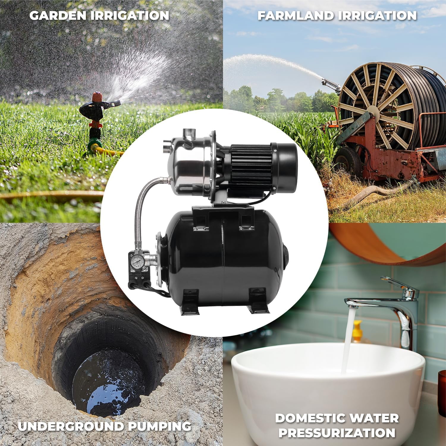 XtremepowerUS 1.6HP Shallow Well Pump With Pressure Tank, 1320 GPH 120V Irrigation Pump, Automatic Water Booster Jet Pump For Home, Garden, Lawn