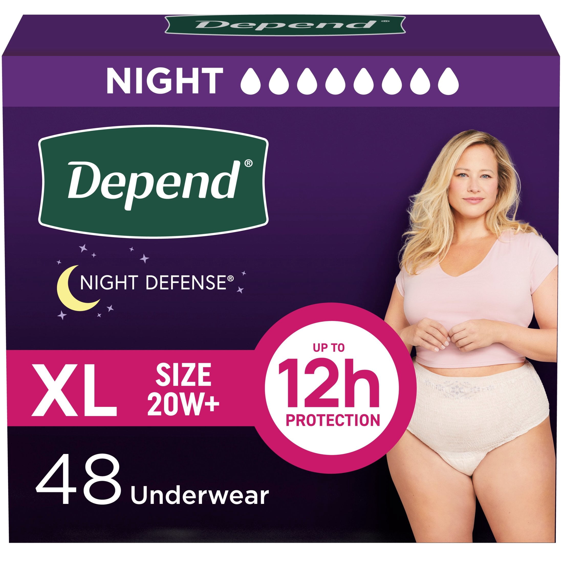 (2 pack) Depend Night Defense Incontinence Underwear for Women, Adult Diapers, XL (48 Count)