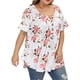 thumbnail image 3 of Camisa de mujer Camiseta de manga corta con estampado floral Blusa con cuello en V, Blanco, S Yuarrent AP002466-09, 3 of 5