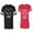 Men Black / Women Red, variant on Halloween Pumpkin Unisex Couple Matching Cotton Jersey style T-Shirt Contrasting stripes on sleeves (Men Black / Women Black) (Men S / Women S)