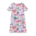 thumbnail image 5 of Easter Dress For Girls Cute Bunny Rabbit Eggs Graphic Short Sleeved Dresses Loose Round Neck Childrens Practice Clothes Dance Dresses Pink 5-6 Years, 5 of 5