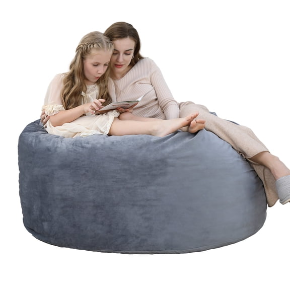 4ft Bean Bag Chair for Adults, Memory Foam Bean Bag Chair with Removable and Washable Velvet Cover, Grey