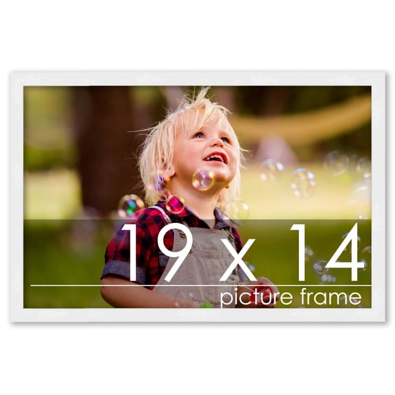 19x14 White Wood Picture Frame - UV Acrylic, Foam Board Backing, Hanging Hardware