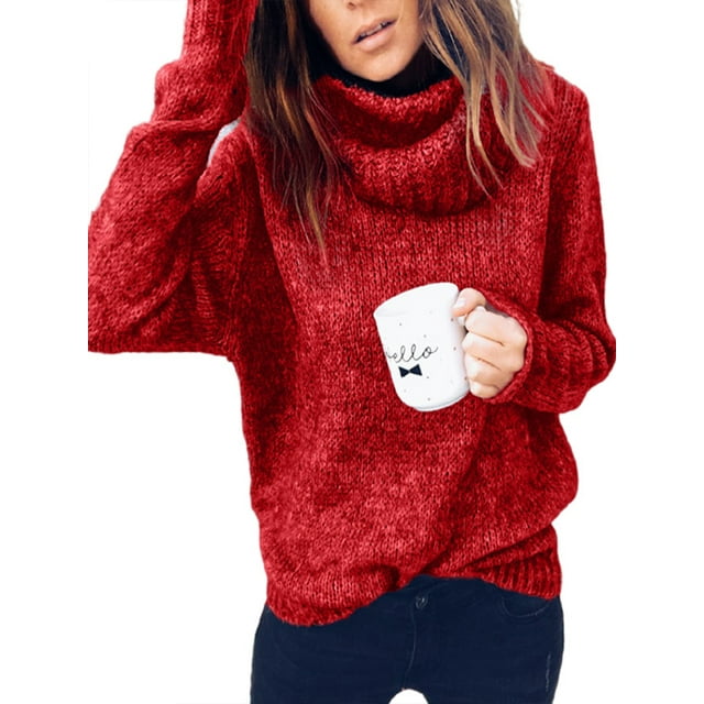UKAP Suéteres de punto para mujer, suéter de cuello alto, jersey de manga larga, Jersey holgado, Tops de Color sólido