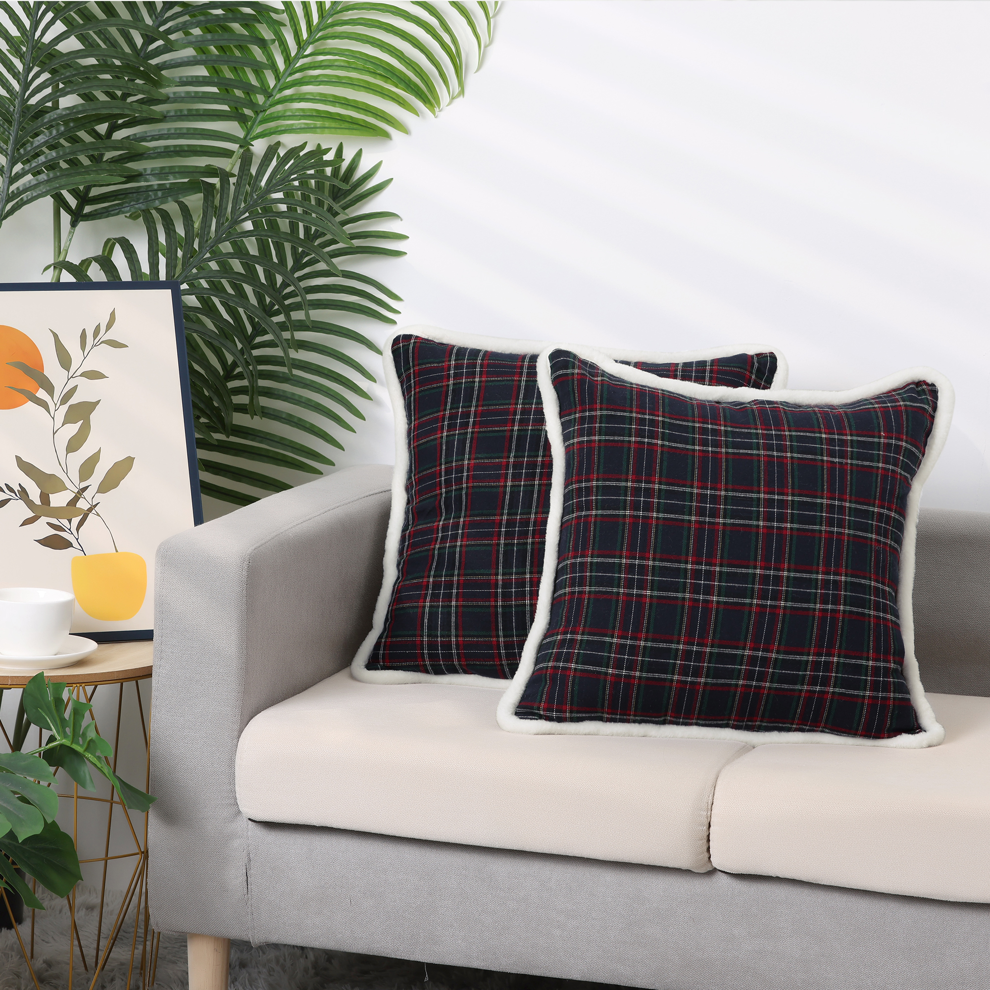 Unique Bargains 2 Pack Plaid Pillow Covers Double-Sided Checked Decorative Pillow Covers Navy Blue 18" x 18"