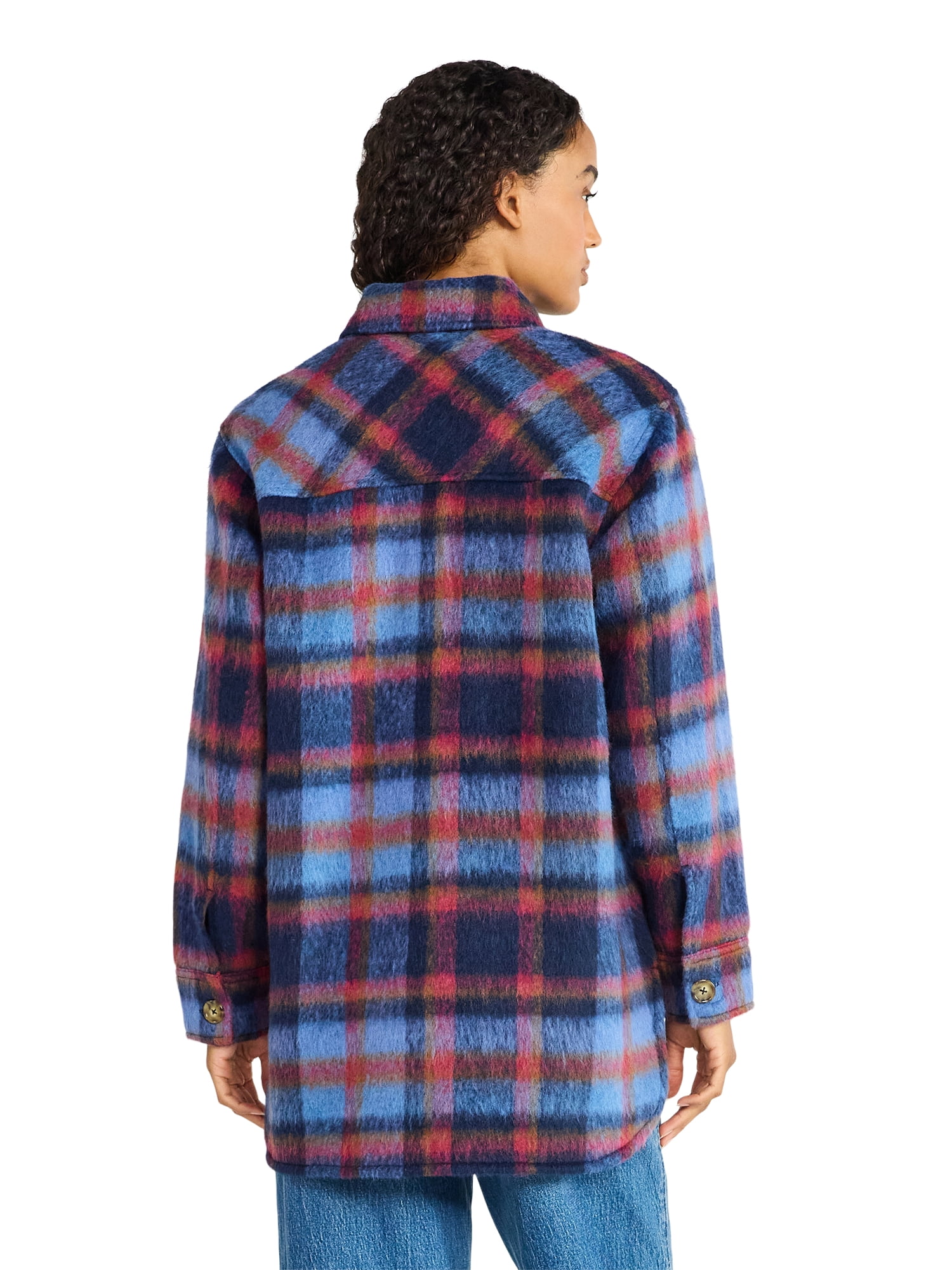 Time and Tru Women's Brushed Plaid Shacket, Sizes XS-XXXL