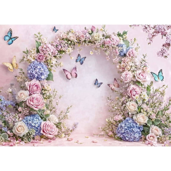 Pink Butterfly Floral Backdrop Baby Shower Colorful Flowers Backdrops for Photograph Background Wedding Girl Birthday Table Cake Party Decorations Photo Studio Props 9X6ft