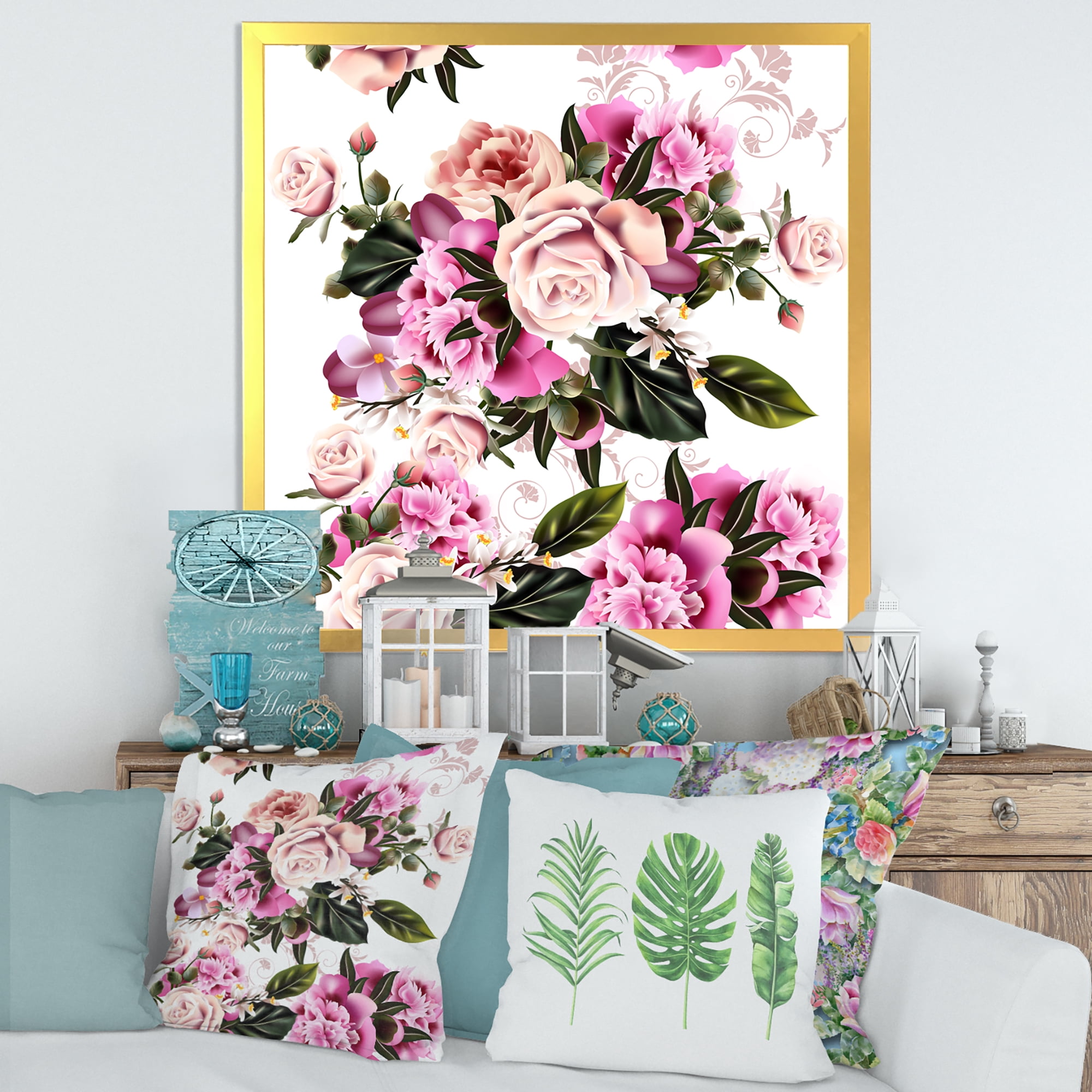 Designart 'Peony Vintage Flowers' Traditional Framed Art Print