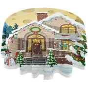 SKYSONIC 60" Christmas Pattern Round Table Cloth, Spill Proof Wrinkle-Free Oil-Proof Waterproof Microfiber Tablecloth for Kitchen Dinning Room Party Home Picnic, Diameter Table Cover