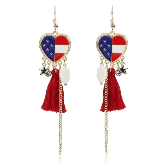NIETEIN Independence Day 4th of July Country Flag Earrings for Women Jewelry Gifts (heart-shaped)