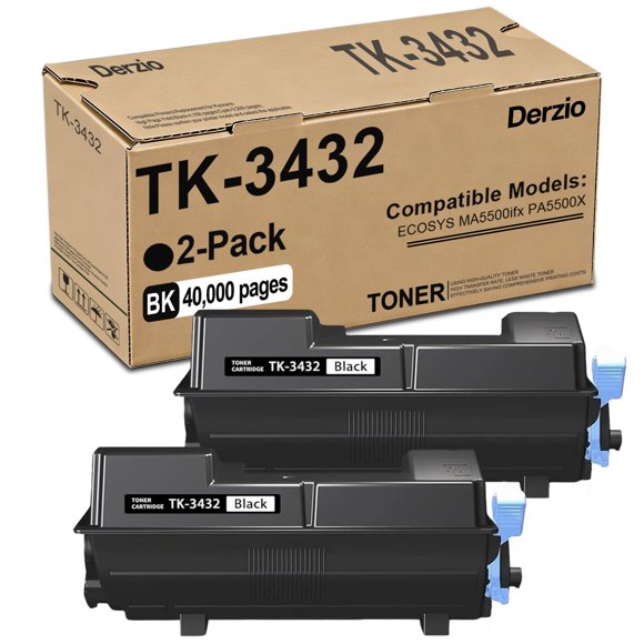 Cartucho de tóner Derzio TK-3432 negro, paquete de 2, 40.000 páginas