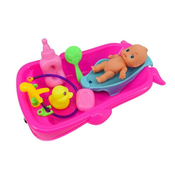 Set of Toddler Baby Adult Role Pretend Play Game Doll Bath in Bathtub Developmental Preschool Water Toy w Doll Gift Red