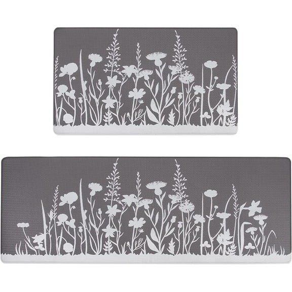 Kitchen Rugs and Mats Cushioned Anti Fatigue, omezin 2 PCS Non Skid Kitchen Runner Rugs, Waterproof Memory Foam Kitchen Floor Mat, Standing Desk Mat for House, Sink, Office, Kitchen (Gray)