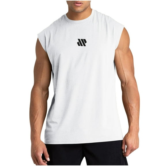 Ynynloco Solid Color Tank Tops for Men Quick Dry Crew Neck Off Shoulder Sleeveless Vest Athletic Gym Workout Muscle Shirts