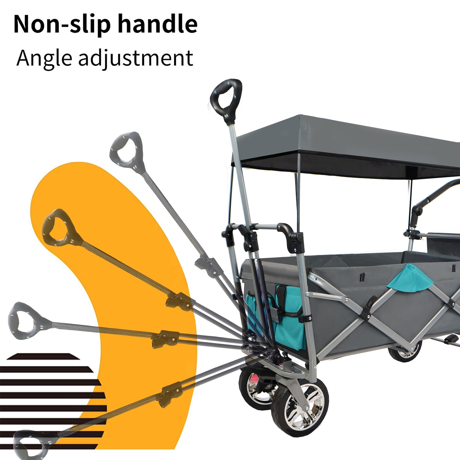 Collapsible Wagon Cart With Wheels, Foldable Utility Heavy Duty Wagons Carts With Removable Canopy, 150 Lbs Large Capacity For Grocery Sports Garden Shopping