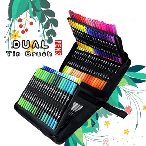 EGNMCR Both Set de stylo à aquarelle pour pinceau 120 Couleur Peinture double extrémité stylo Fines lignes Art Marker stylo surligneur à base d'eau utilisé pour le plan 720ml Couleur Dual Tip Aquarelle Crayon