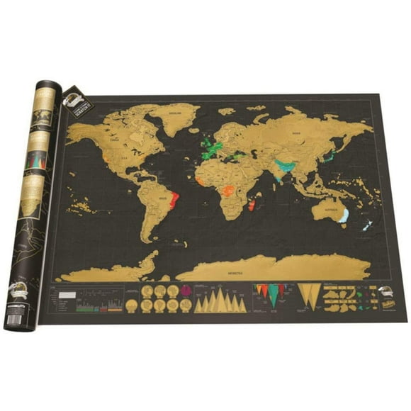 Grattez la Carte du Monde pour les Voyageurs, Carte Noire et Dorée 82 x 59 cm
