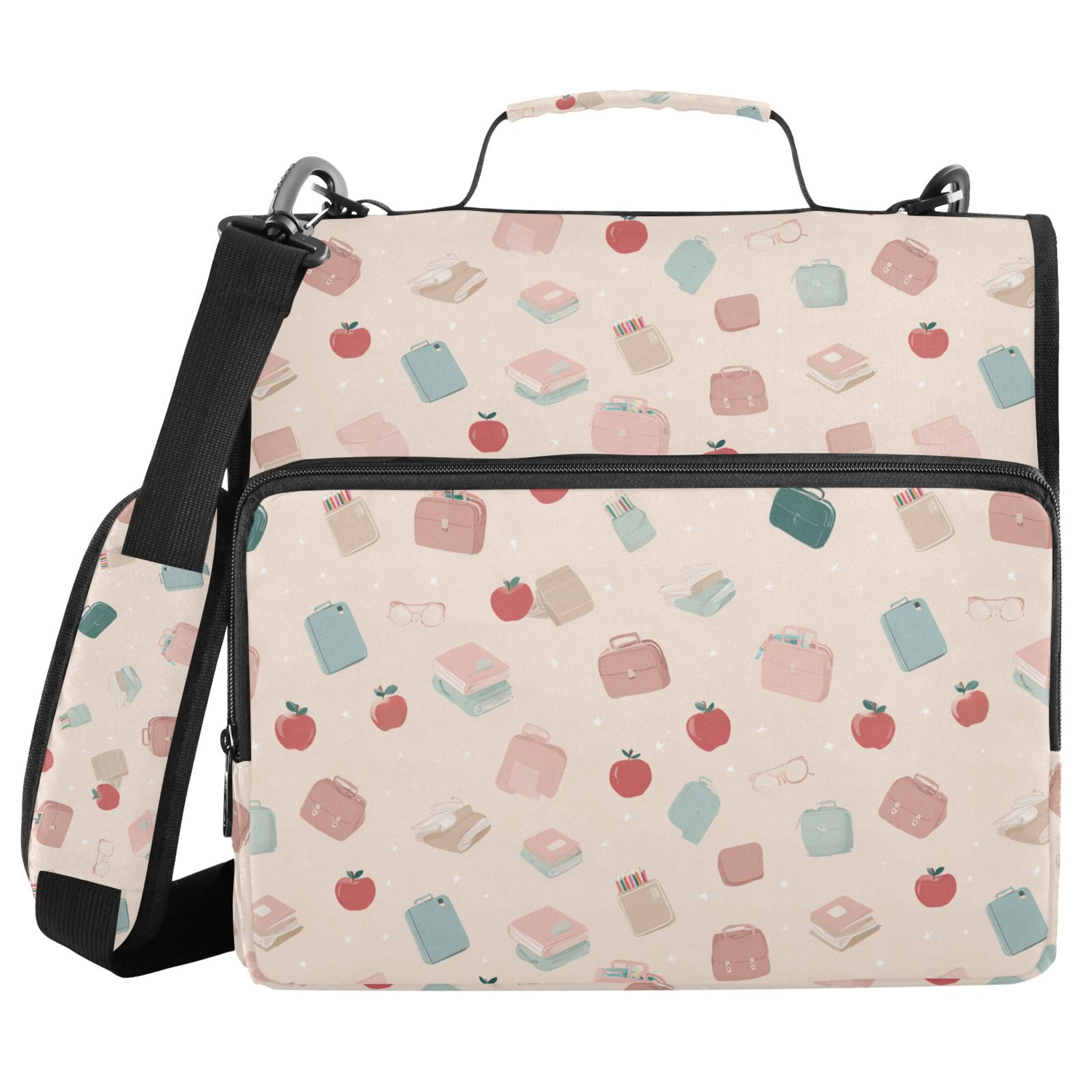 Zipper Binder Apple Book Pencil Case 1.5 Inch Binder Folder Bag with Shoulder Strap and Handle