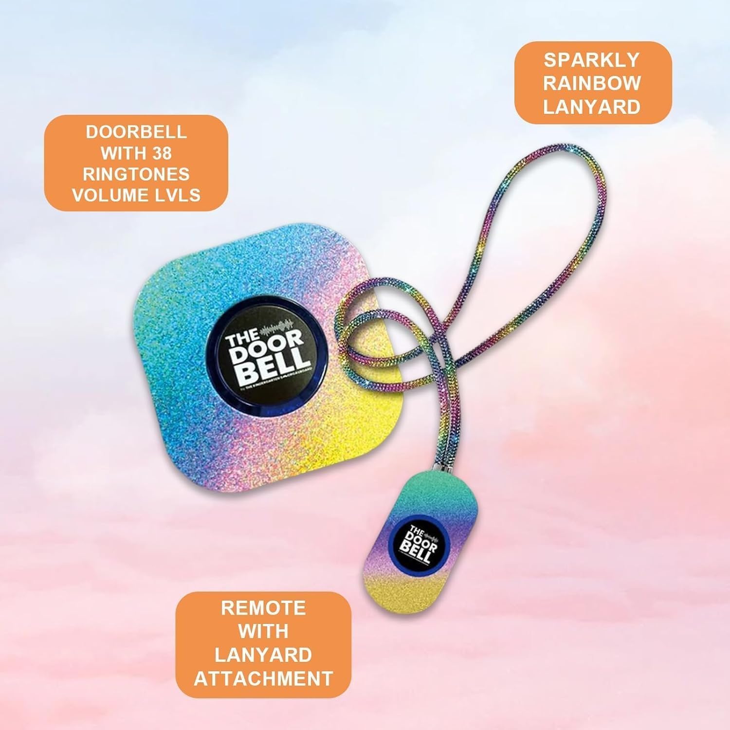The Doorbell – Sparkly Rainbow Teacher's Remote,Classroom doorbell for Teachers,Wireless Doorbell, Classroom Must Haves,38 Chimes & 4-Level Volume for Home/Apartment/Classroom/Business