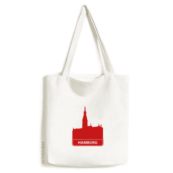 Hamburg Germany Red Landmark Tote Canvas Bag Shopping Satchel Casual Handbag