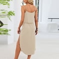 thumbnail image 4 of Women's Summer Boho Midi Dress Spaghetti Strap Sleeveless Elastic Drawstring Waist High Split A-Line Sun Dress Lightweight Breathable Casual Beach Vacation Dress, 4 of 8