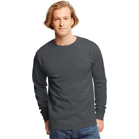 Hanes TAGLESS Men`s Long-Sleeve T-Shirt - Best-Seller, 2XL, Charcoal ...