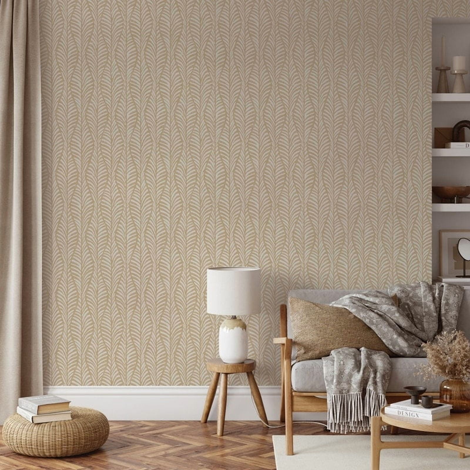 Tempaper Block Print Leaves Sand Peel and Stick Wallpaper, 20.5" x 16.5'