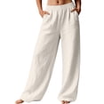 thumbnail image 3 of Womens Baggy Pants, Comdrip Women's Soft Stretch Elastic Waist Pull-on Long Trousers Lounge Trousers with Pockets Casual Pants for Women Beige L, 3 of 9