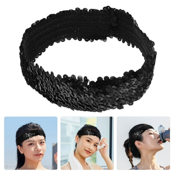 DRAFIDEEP Glitter Tassel Headband 1Pcs Sequin Headwear for Women Girls Black Elastic Accessory