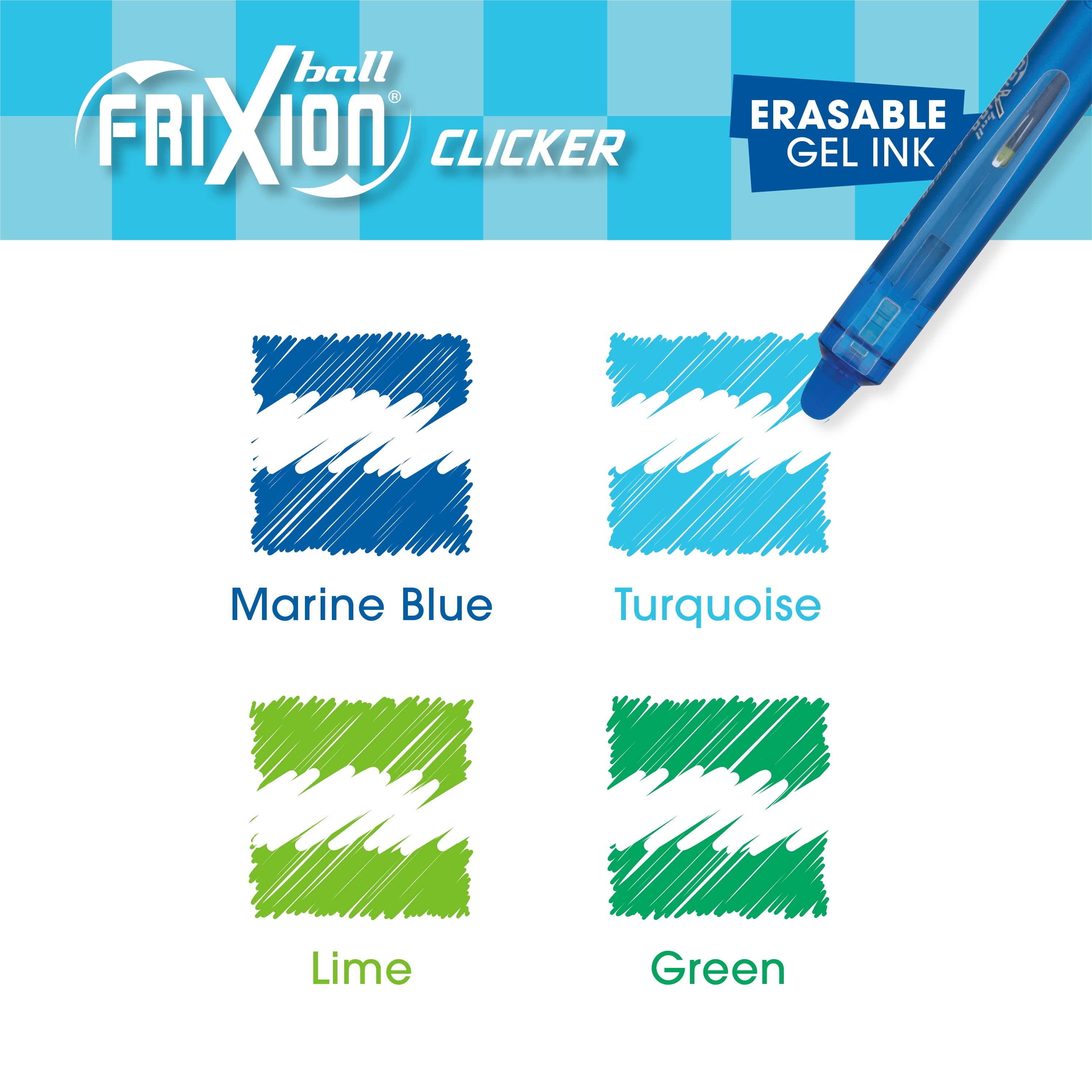 Pilot FriXion Clicker Vibe Zen Focus Assorted Erasable Pens 4pk .7mm