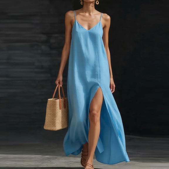 Odbmxy Shift Womens Dresses Maxi Summer Camisole V-Neck Sleeveless Casual Junior Dress Womens Sundresses Beach