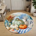 thumbnail image 3 of Round Area Rugs 5Ft, Fall Coastal Pumpkins Non-Slip Washable Circle Rugs Carpet, Ocean Nautical Coral Wood Grain Indoor Outdoor Rug Floor Mats Throw Runner for Bedroom Living Room Bathroom, 3 of 8