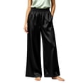 thumbnail image 2 of CHGBMOK Plus Size Women's Satin Pants Ruffled Waistband Wide Leg Pants High and Elastic Waist Trousers with Pockets, 2 of 8