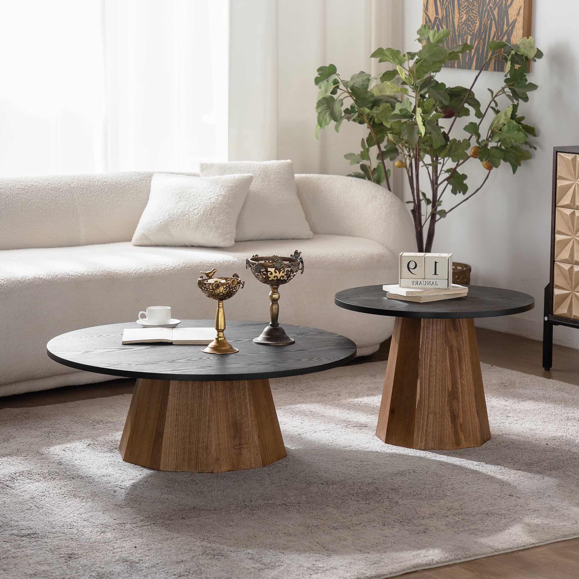 Leumius Round Coffee Table Sturdy Pedestal Wooden Tea Table for Living Room Apartment Easy to Assemble Black 2
